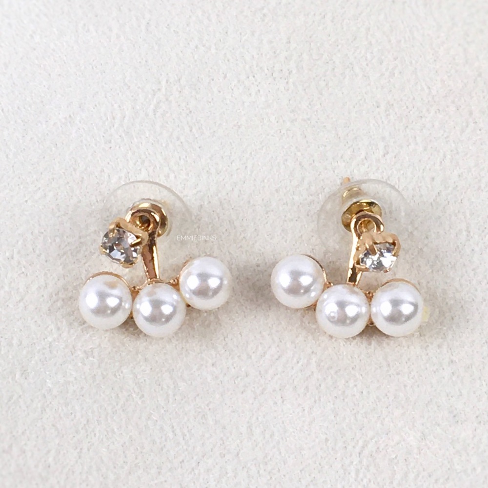 NWT Golden Faux Pearl Jacket Earrings Double Sided ~ Trendy Minimalist Vibe - Picture 4 of 12